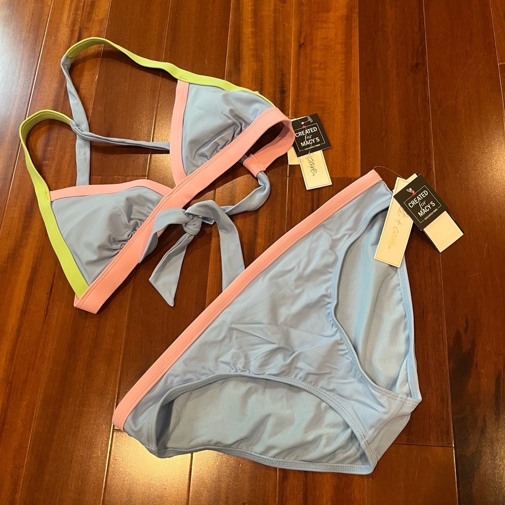 New NWT Salt‎ Cove Periwinkle Blue Bikini Set Two Piece Swim Colorblock Sz M / L